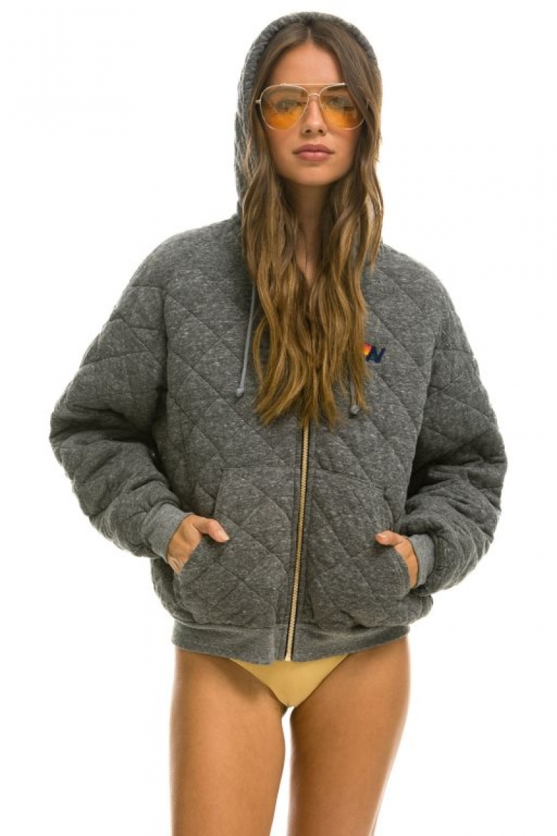 Sudadera con Capucha Aviator Nation Acolchado Zip Relaxed Hombre Grey | 59PLXVRGS