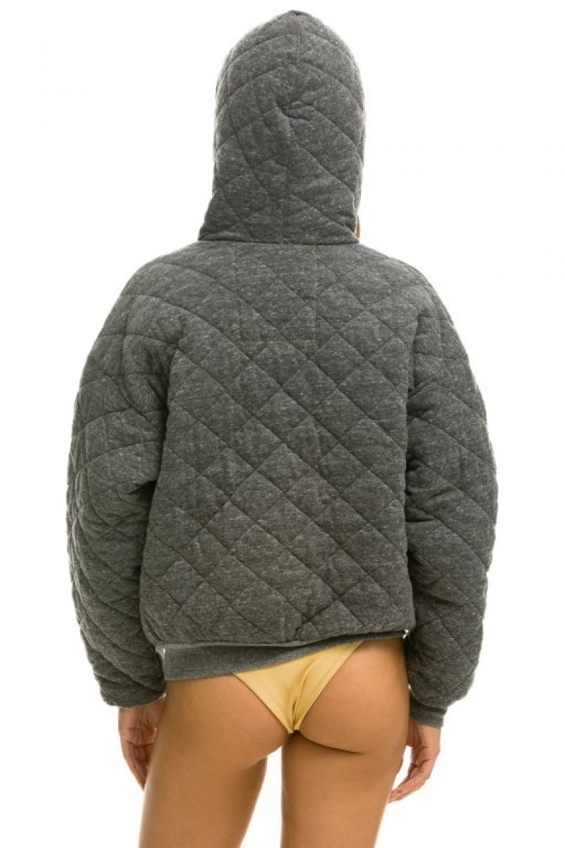 Sudadera con Capucha Aviator Nation Acolchado Zip Relaxed Hombre Grey | 59PLXVRGS