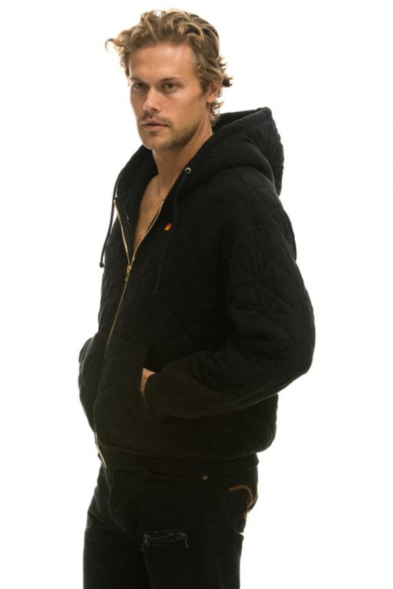 Sudadera con Capucha Aviator Nation Acolchado Zip Relaxed Hombre Black | 59QNIDOXE