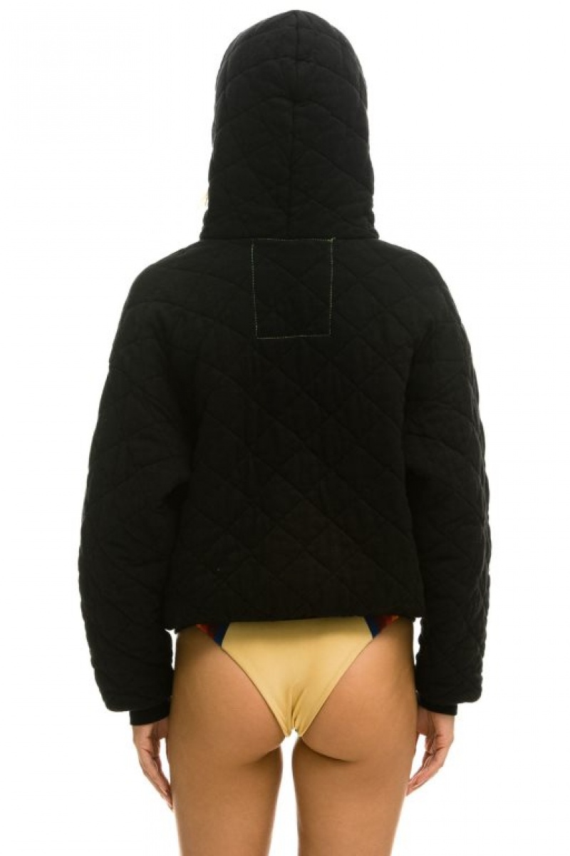 Sudadera con Capucha Aviator Nation Acolchado Zip Relaxed Hombre Black | 59QNIDOXE