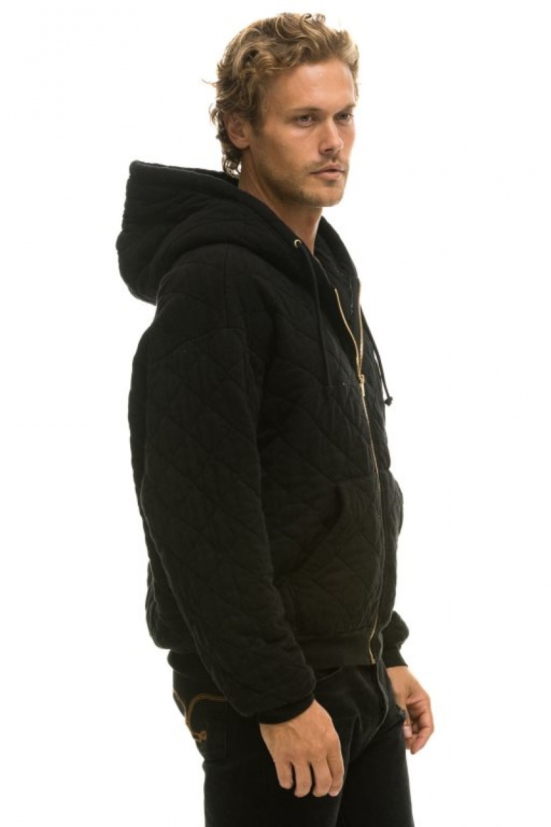 Sudadera con Capucha Aviator Nation Acolchado Zip Relaxed Hombre Black | 59QNIDOXE