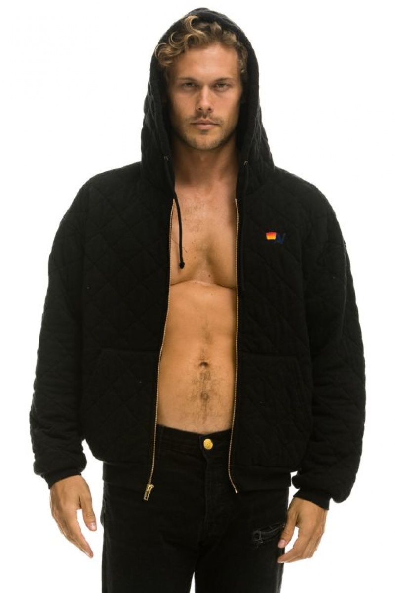 Sudadera con Capucha Aviator Nation Acolchado Zip Relaxed Hombre Black | 59QNIDOXE