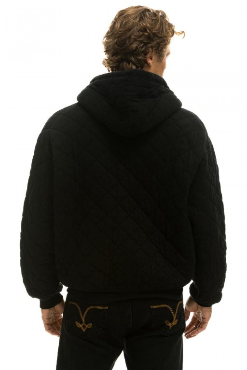 Sudadera con Capucha Aviator Nation Acolchado Zip Relaxed Hombre Black | 59QNIDOXE