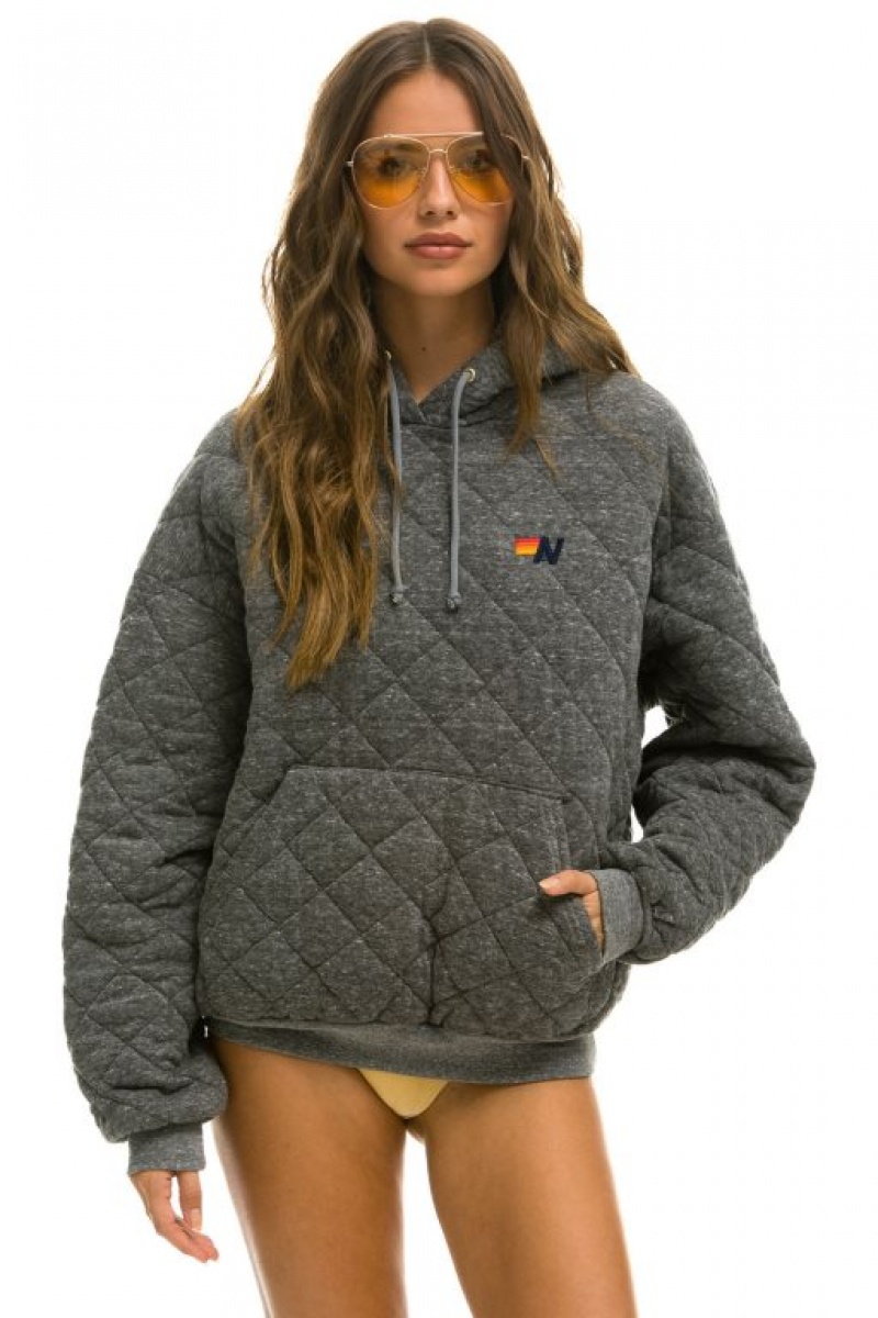 Sudadera con Capucha Aviator Nation Acolchado Relaxed Pullover Hombre Grey | 63CKMUDIP