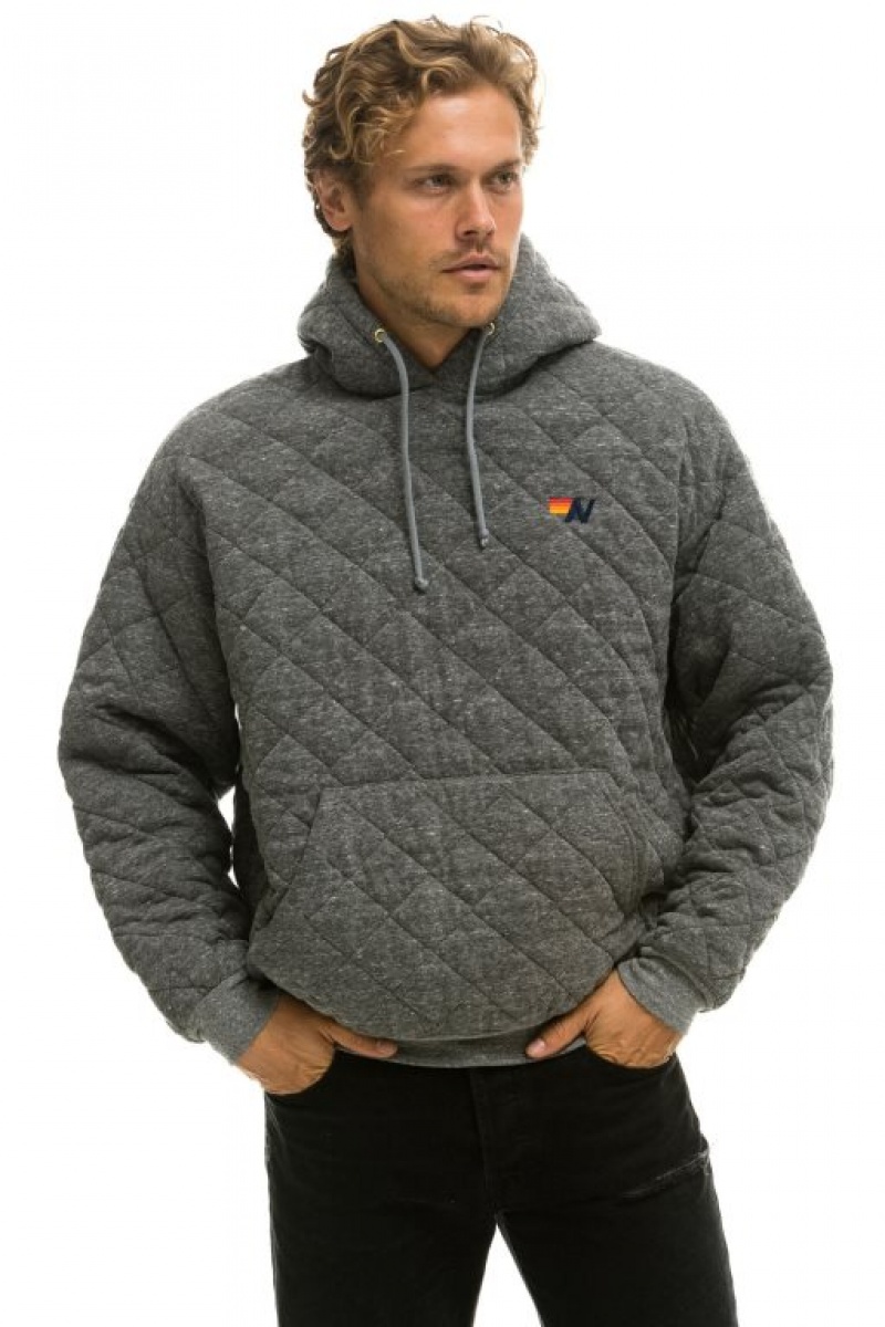 Sudadera con Capucha Aviator Nation Acolchado Relaxed Pullover Hombre Grey | 63CKMUDIP
