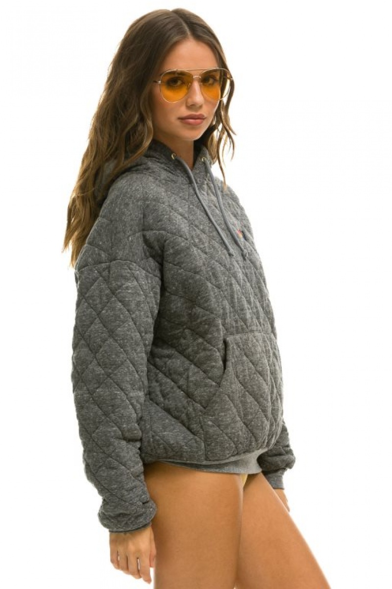 Sudadera con Capucha Aviator Nation Acolchado Relaxed Pullover Hombre Grey | 63CKMUDIP