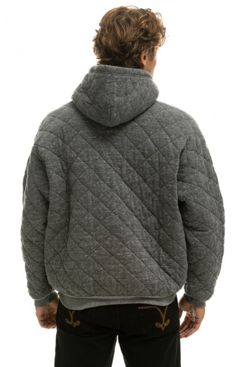 Sudadera con Capucha Aviator Nation Acolchado Relaxed Pullover Hombre Grey | 63CKMUDIP