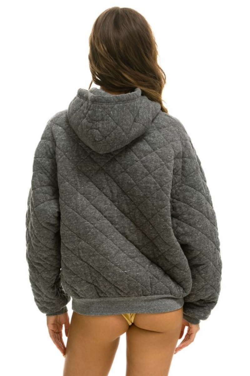 Sudadera con Capucha Aviator Nation Acolchado Relaxed Pullover Hombre Grey | 63CKMUDIP