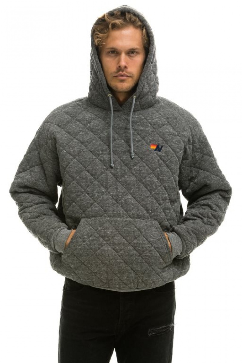 Sudadera con Capucha Aviator Nation Acolchado Relaxed Pullover Hombre Grey | 63CKMUDIP