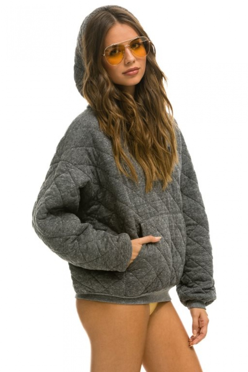 Sudadera con Capucha Aviator Nation Acolchado Relaxed Pullover Hombre Grey | 63CKMUDIP