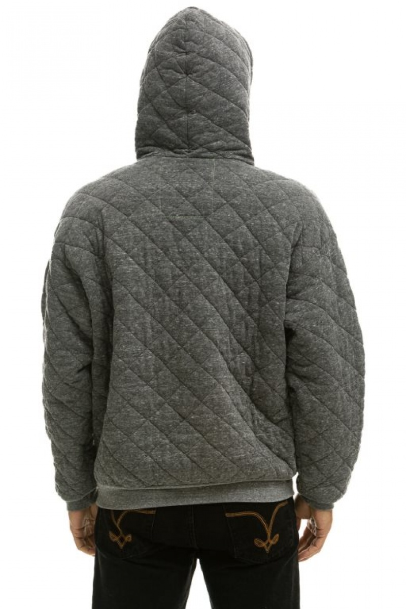 Sudadera con Capucha Aviator Nation Acolchado Relaxed Pullover Hombre Grey | 63CKMUDIP