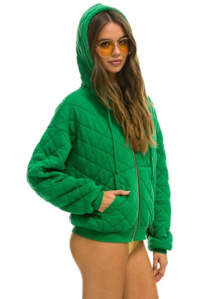 Sudadera con Capucha Aviator Nation Acolchado Zip Relaxed Mujer Green | 01CMKXOIY