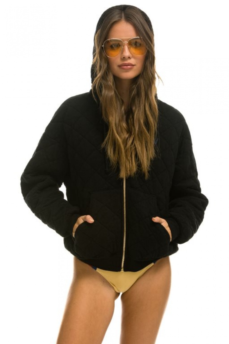 Sudadera con Capucha Aviator Nation Acolchado Zip Relaxed Mujer Black | 01GPYJHDX