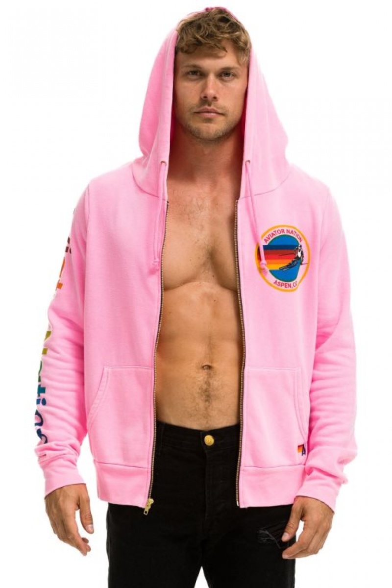 Sudadera con Capucha Aviator Nation Aspen Hombre Pink | 62ACXPUFQ