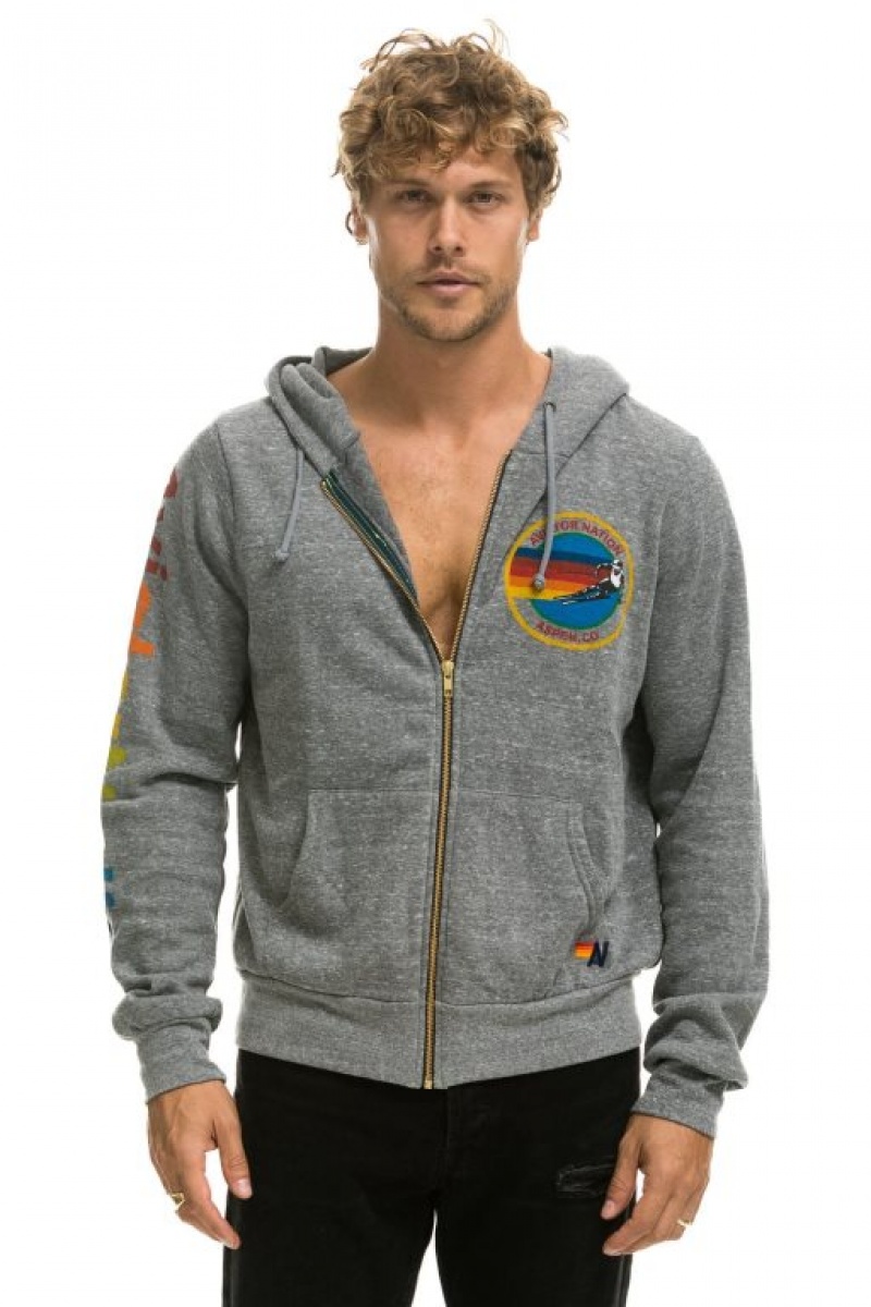 Sudadera con Capucha Aviator Nation Aspen Hombre Grey | 62AOLRNSY