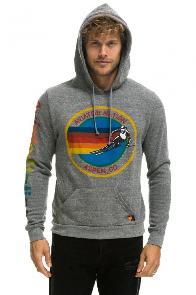 Sudadera con Capucha Aviator Nation Aspen Pullover Hombre Grey | 64OYDHMST
