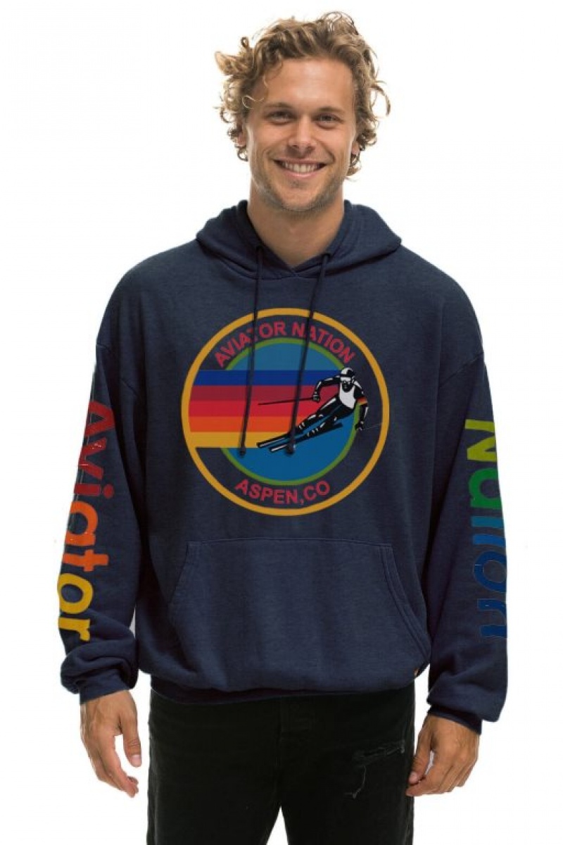 Sudadera con Capucha Aviator Nation Aspen Relaxed Pullover Mujer Navy | 08IDYJLSN