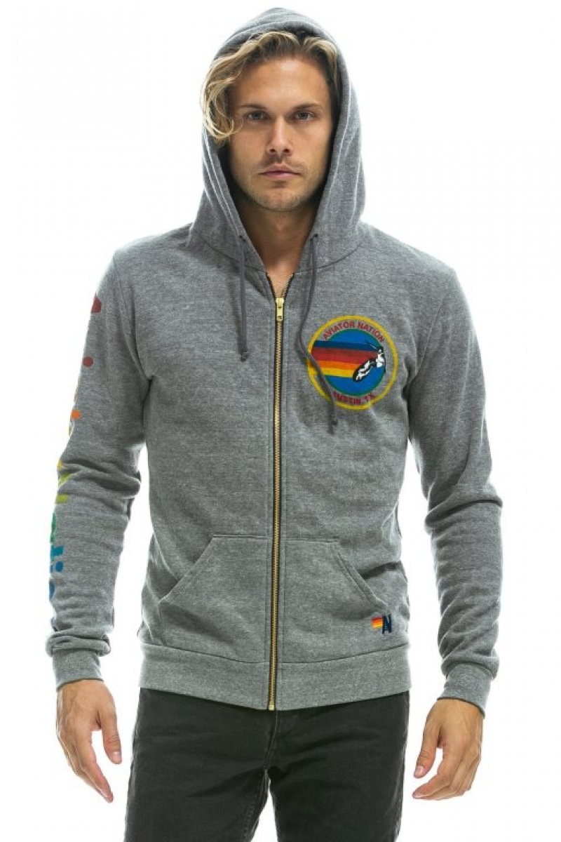 Sudadera con Capucha Aviator Nation Austin Hombre Grey | 61URYWZLX