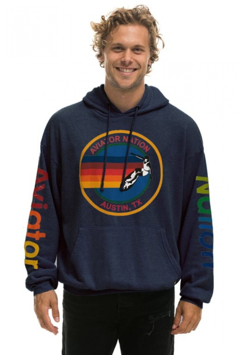 Sudadera con Capucha Aviator Nation Austin Relaxed Pullover Mujer Navy | 08DYKEJZV