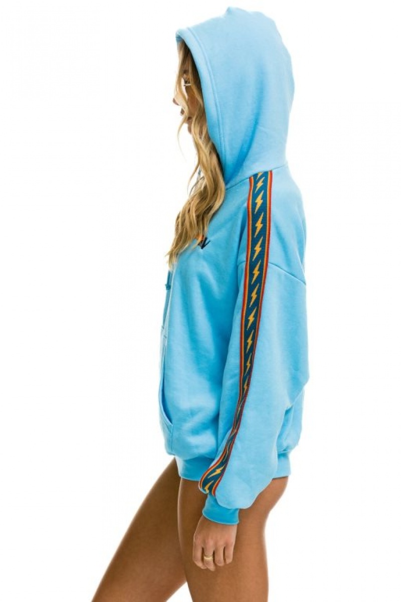 Sudadera con Capucha Aviator Nation Bolt Stripe Relaxed Pullover Mujer Blue | 06CVSLUAQ