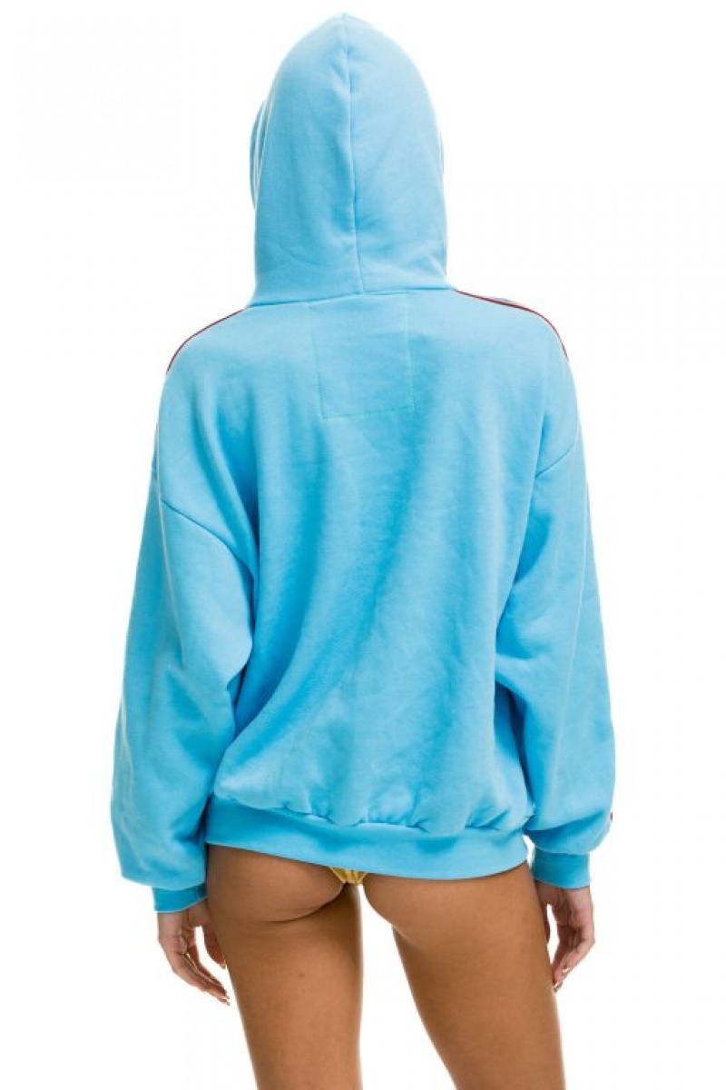Sudadera con Capucha Aviator Nation Bolt Stripe Relaxed Pullover Mujer Blue | 06CVSLUAQ