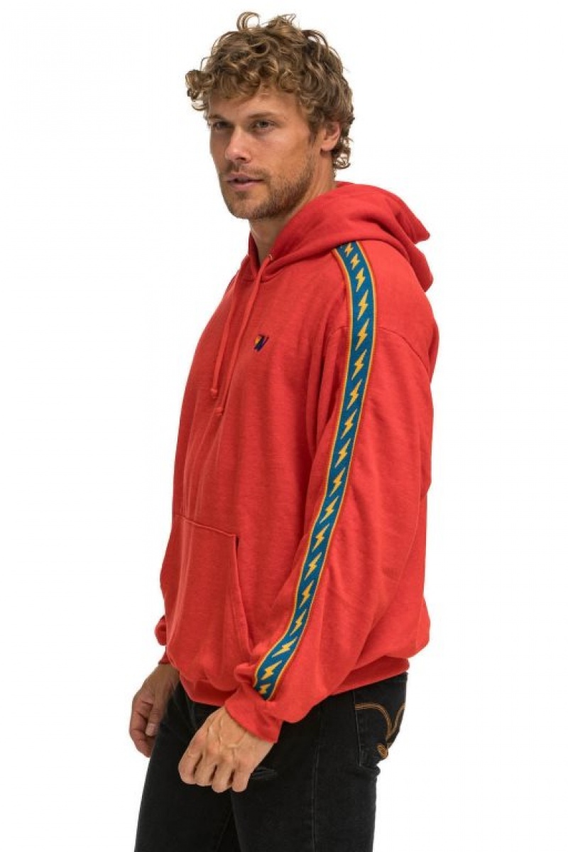 Sudadera con Capucha Aviator Nation Bolt Stripe Relaxed Pullover Mujer Red | 06DATQEGV