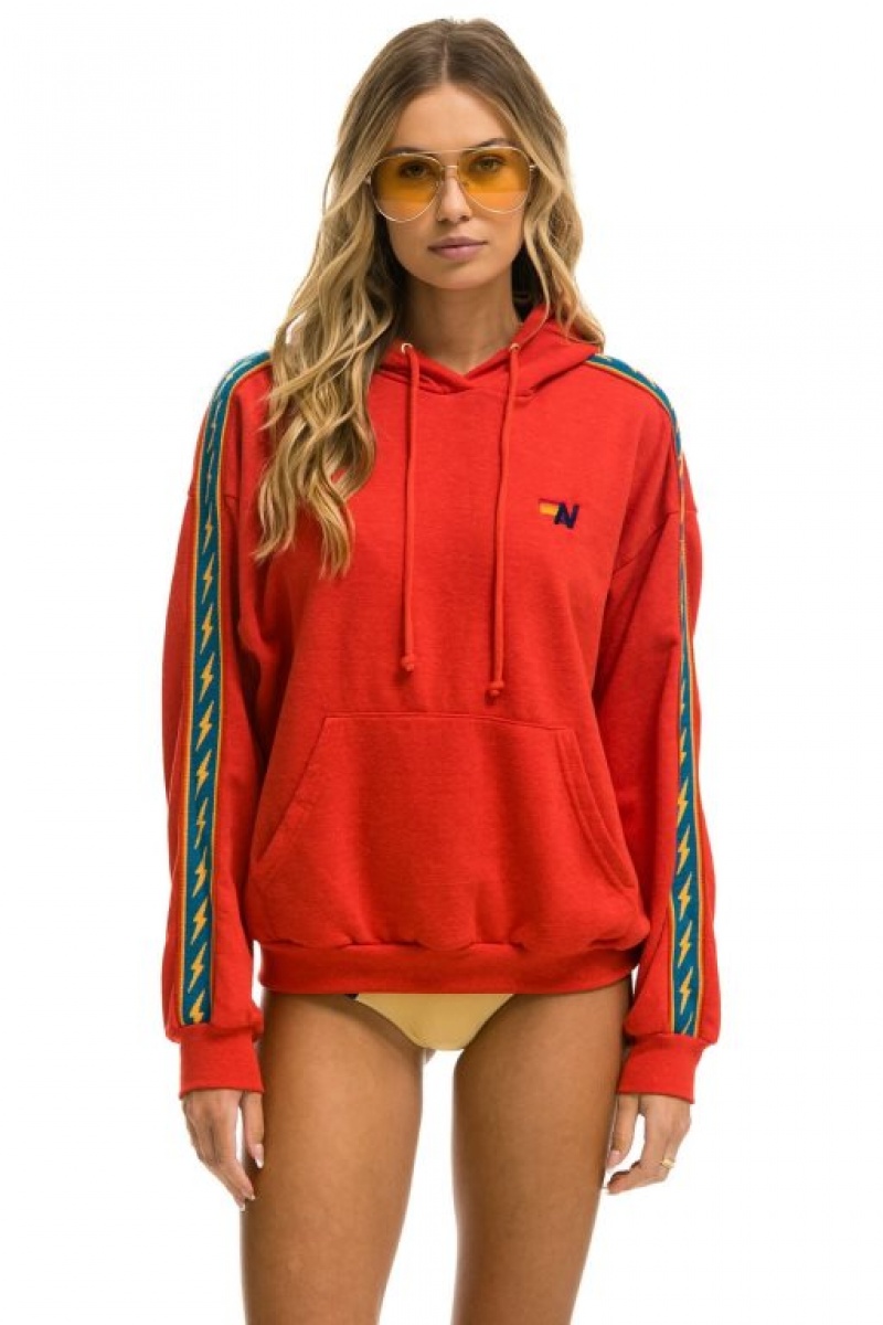 Sudadera con Capucha Aviator Nation Bolt Stripe Relaxed Pullover Mujer Red | 06DATQEGV