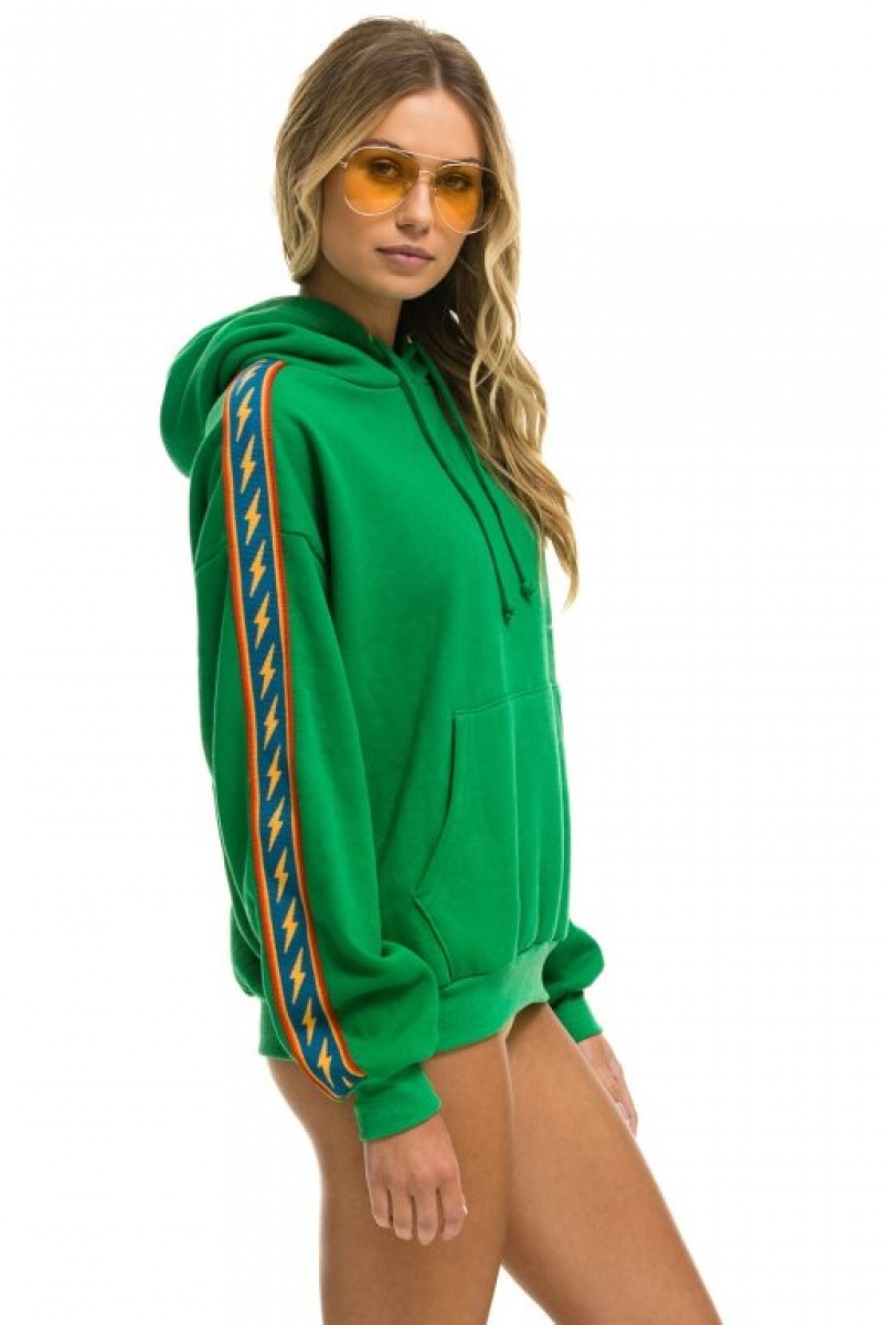 Sudadera con Capucha Aviator Nation Bolt Stripe Relaxed Pullover Mujer Green | 06ECRHYIF