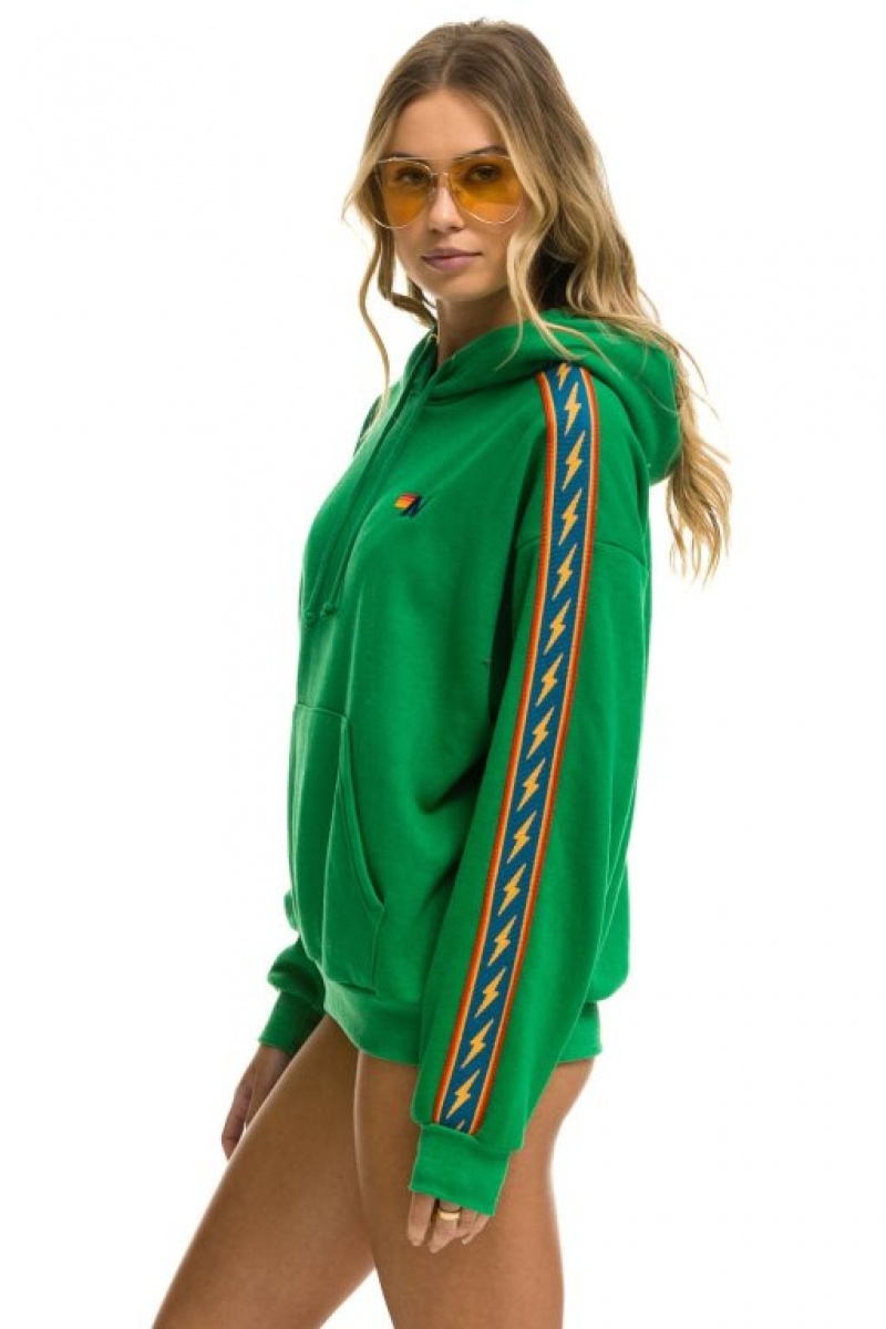 Sudadera con Capucha Aviator Nation Bolt Stripe Relaxed Pullover Mujer Green | 06ECRHYIF