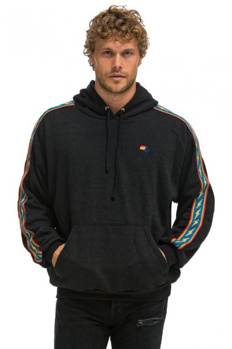 Sudadera con Capucha Aviator Nation Bolt Stripe Relaxed Pullover Mujer Black | 06EGRKWMU
