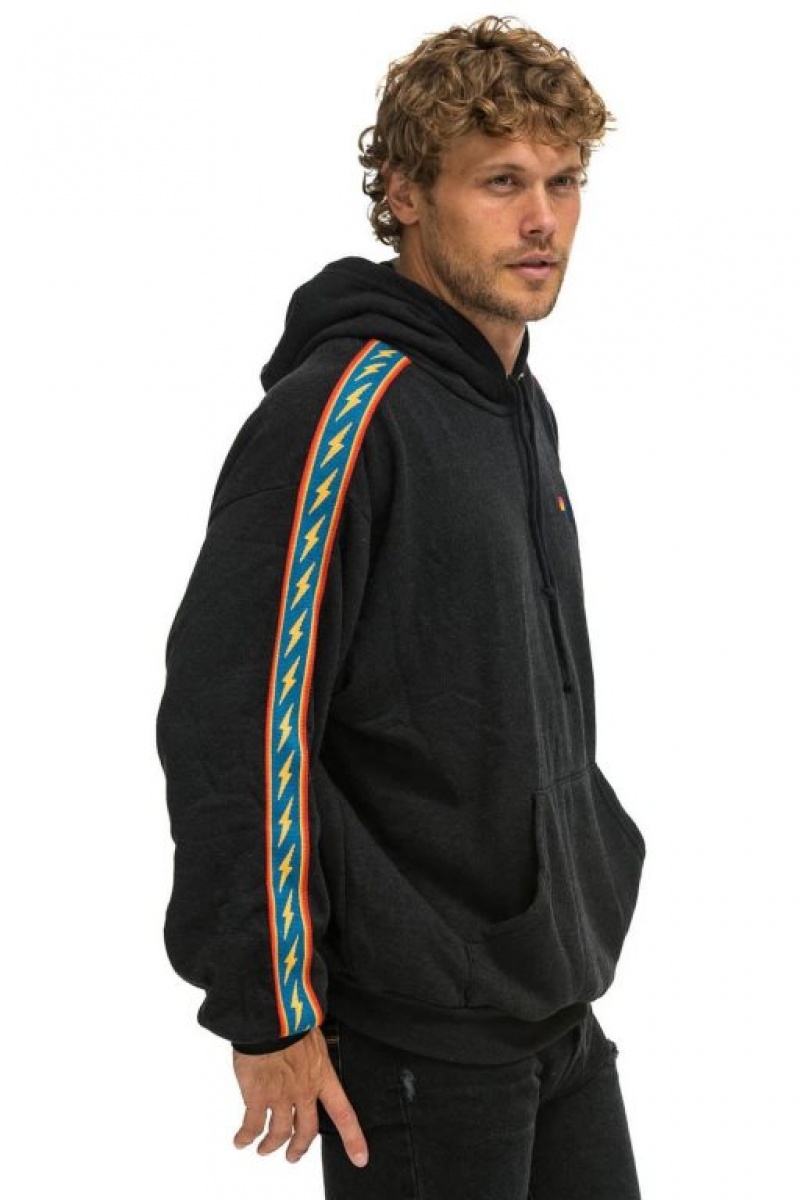 Sudadera con Capucha Aviator Nation Bolt Stripe Relaxed Pullover Mujer Black | 06EGRKWMU