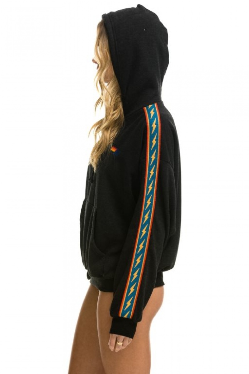 Sudadera con Capucha Aviator Nation Bolt Stripe Relaxed Pullover Mujer Black | 06EGRKWMU