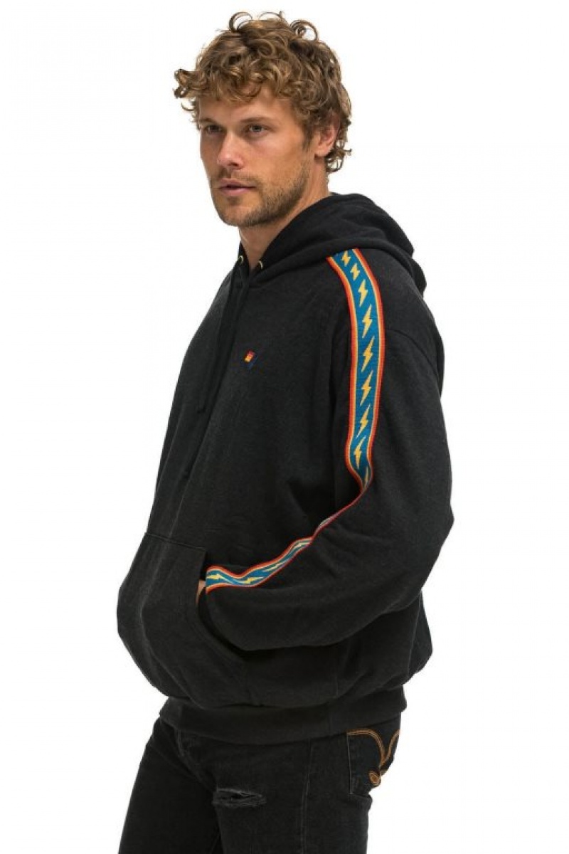 Sudadera con Capucha Aviator Nation Bolt Stripe Relaxed Pullover Mujer Black | 06EGRKWMU