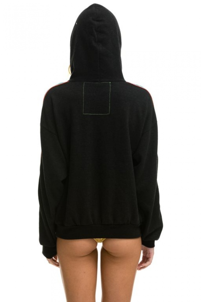 Sudadera con Capucha Aviator Nation Bolt Stripe Relaxed Pullover Mujer Black | 06EGRKWMU