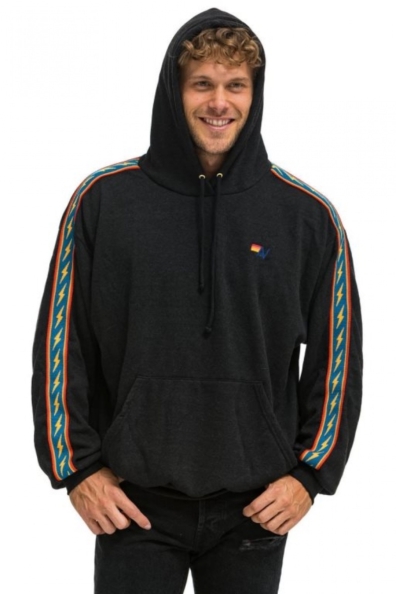 Sudadera con Capucha Aviator Nation Bolt Stripe Relaxed Pullover Mujer Black | 06EGRKWMU
