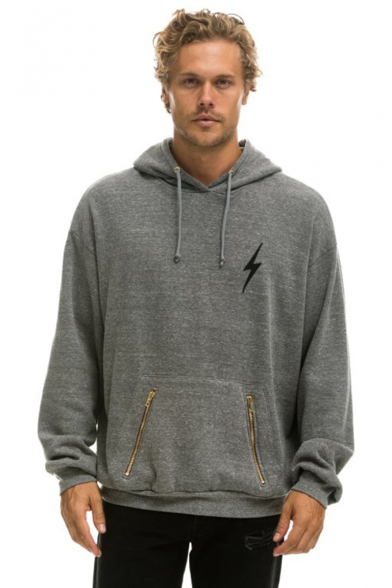 Sudadera con Capucha Aviator Nation Bolt Stitch Relaxed Pullover W Pocket Zippers Mujer Black | 06JFPOHAI