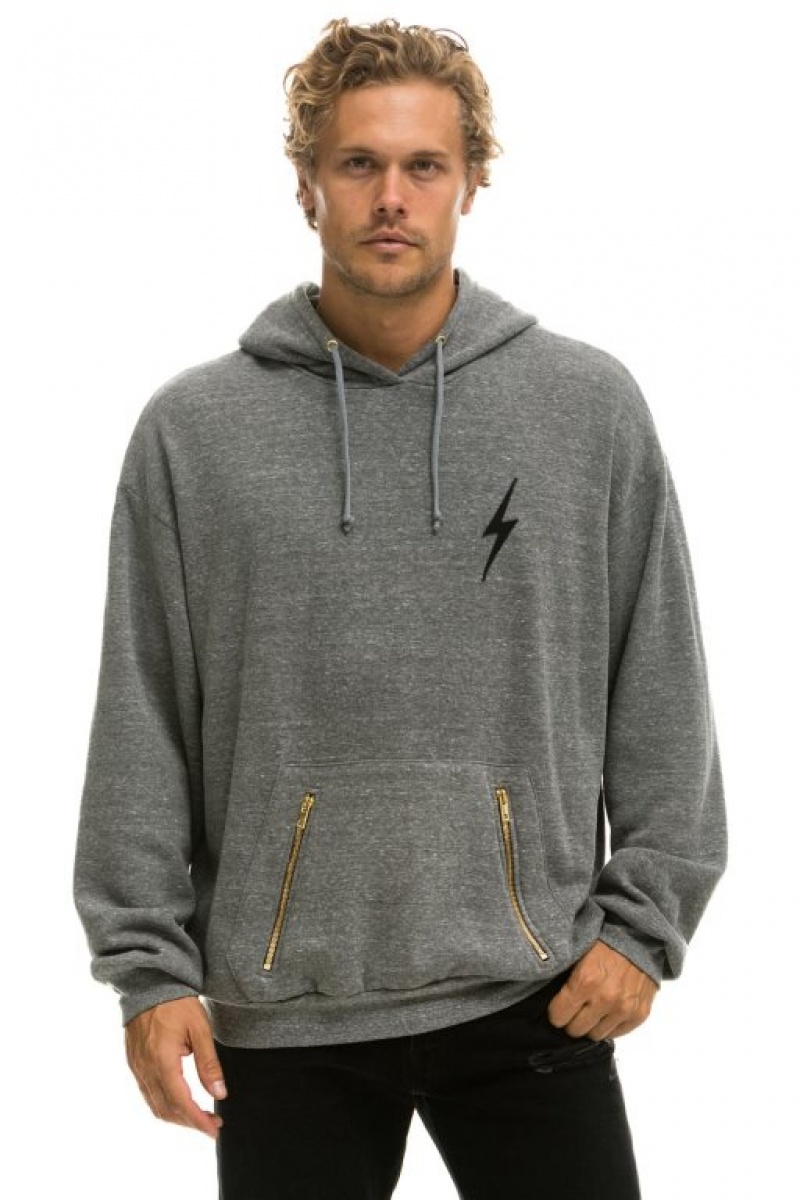 Sudadera con Capucha Aviator Nation Bolt Stitch Relaxed Pullover W Pocket Zippers Mujer Black | 06JFPOHAI