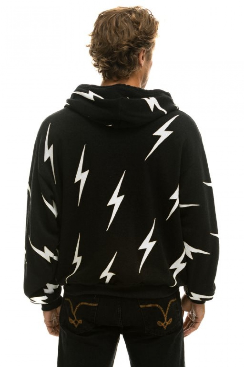 Sudadera con Capucha Aviator Nation Bolt Stitch Repeat Relaxed Zip With Pocket Zippers Hombre Black / White | 60EBIVNSP
