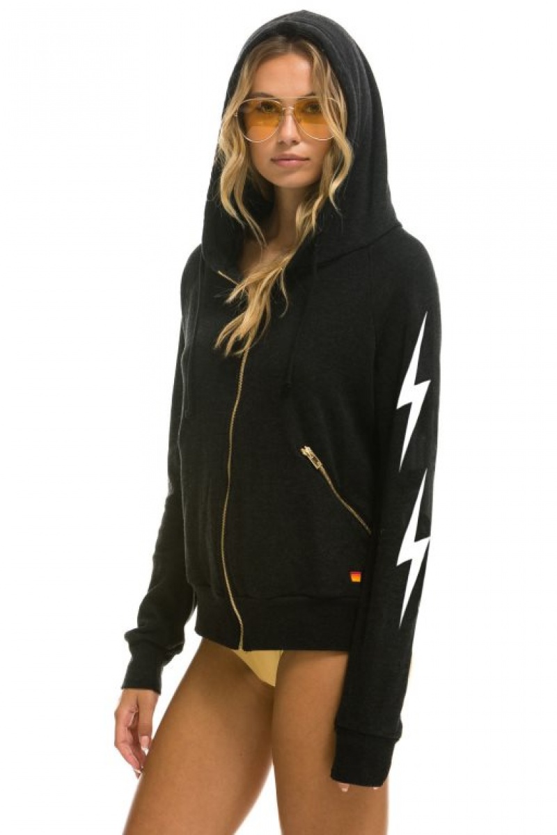 Sudadera con Capucha Aviator Nation Bolt 4 Zip Relaxed With Pockets Hombre Black | 60NXRGPOS