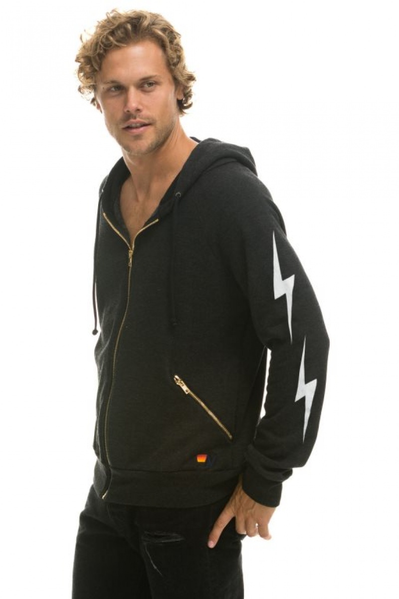 Sudadera con Capucha Aviator Nation Bolt 4 Zip Relaxed With Pockets Hombre Black | 60NXRGPOS