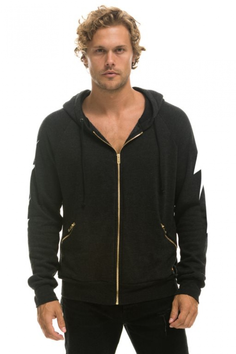Sudadera con Capucha Aviator Nation Bolt 4 Zip Relaxed With Pockets Hombre Black | 60NXRGPOS