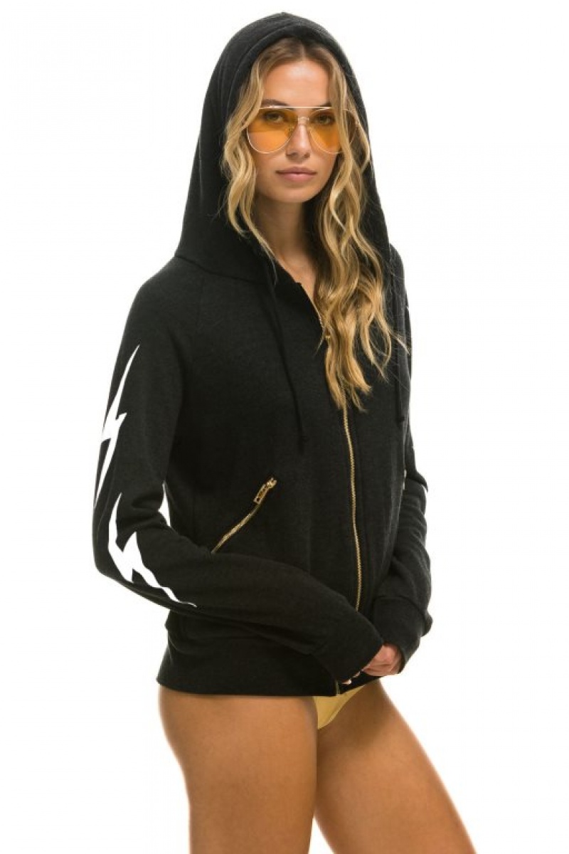 Sudadera con Capucha Aviator Nation Bolt 4 Zip Relaxed With Pockets Hombre Black | 60NXRGPOS