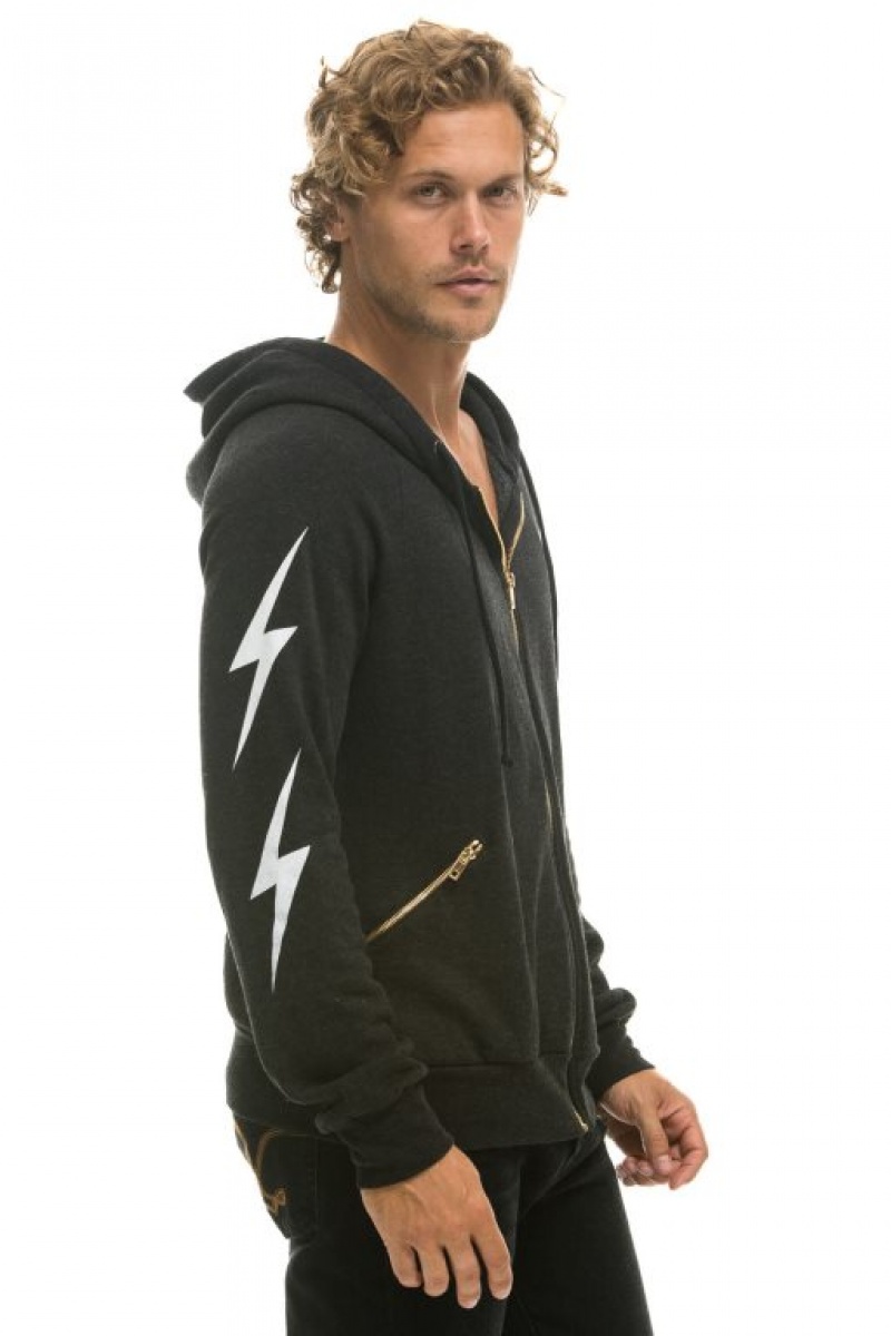 Sudadera con Capucha Aviator Nation Bolt 4 Zip Relaxed With Pockets Hombre Black | 60NXRGPOS