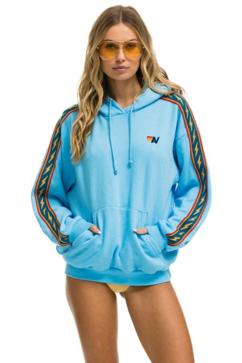 Sudadera con Capucha Aviator Nation Bolt Stripe Relaxed Pullover Hombre Blue | 63VBWZUYN