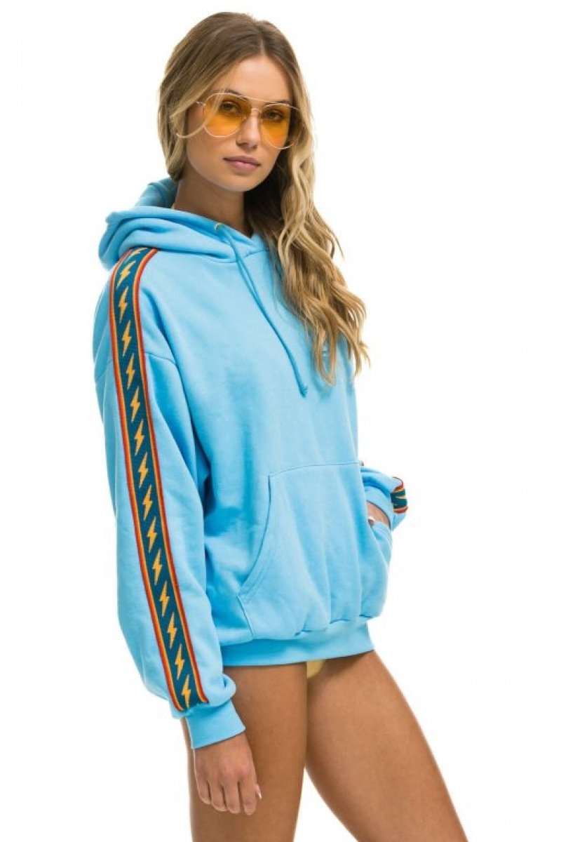 Sudadera con Capucha Aviator Nation Bolt Stripe Relaxed Pullover Hombre Blue | 63VBWZUYN