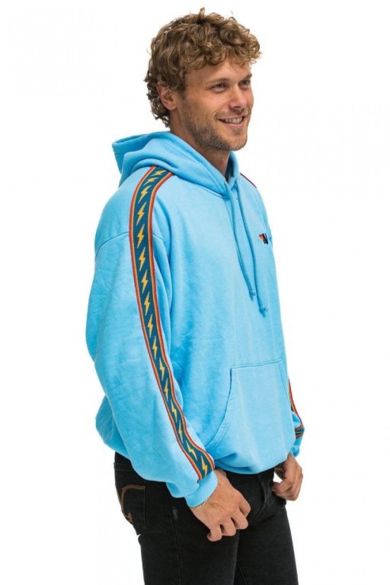 Sudadera con Capucha Aviator Nation Bolt Stripe Relaxed Pullover Hombre Blue | 63VBWZUYN