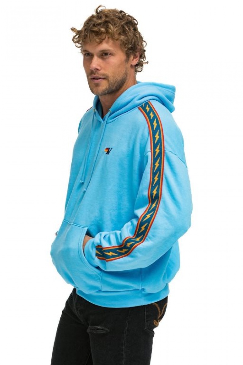 Sudadera con Capucha Aviator Nation Bolt Stripe Relaxed Pullover Hombre Blue | 63VBWZUYN