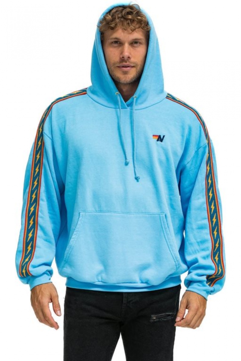 Sudadera con Capucha Aviator Nation Bolt Stripe Relaxed Pullover Hombre Blue | 63VBWZUYN