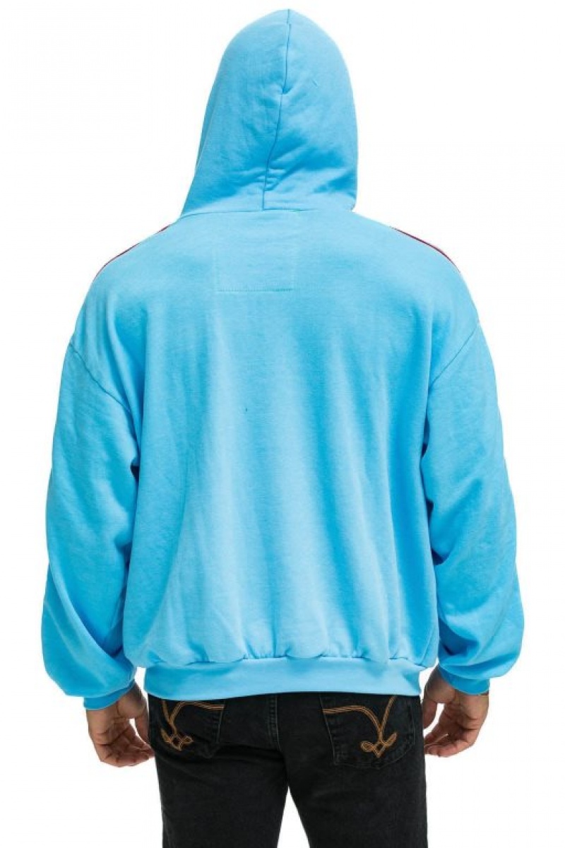 Sudadera con Capucha Aviator Nation Bolt Stripe Relaxed Pullover Hombre Blue | 63VBWZUYN