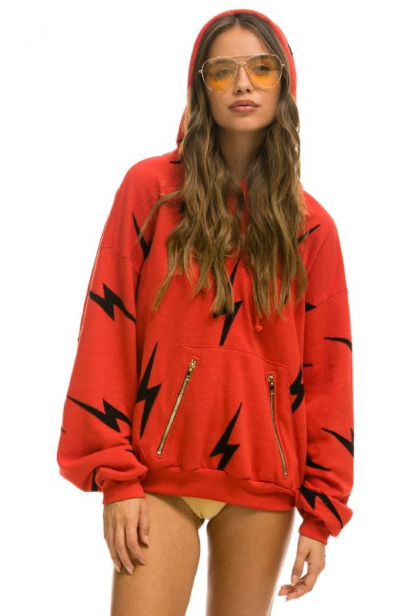Sudadera con Capucha Aviator Nation Bolt Stitch Repeat Relaxed Pullover With Pocket Zippers Hombre Red | 63VUXEWDM